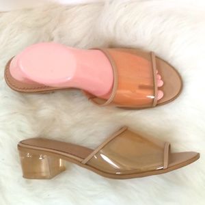 Karl Lagerfeld Womens Beige Slip on Authentic block Heel Slide Sandals Size 8.5M